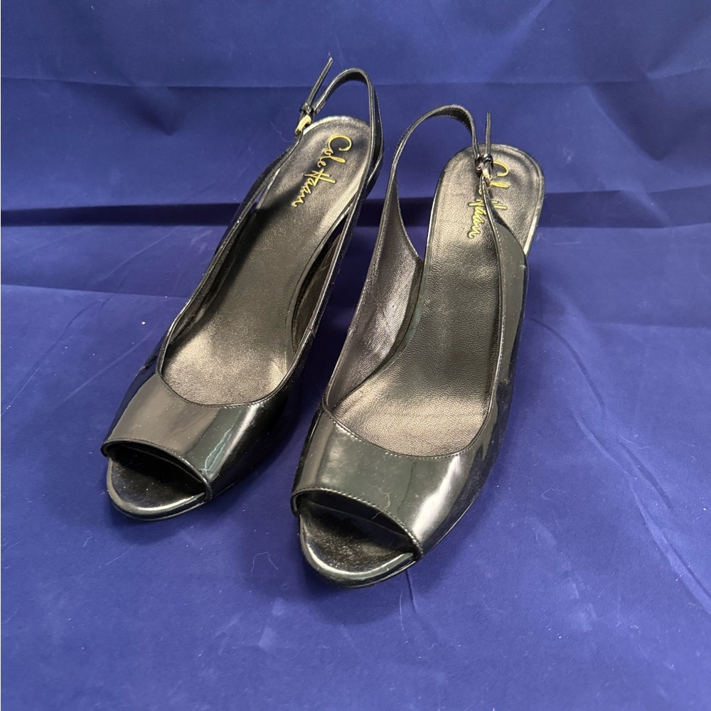 Cole Haan Glossy Black Slingback Heels